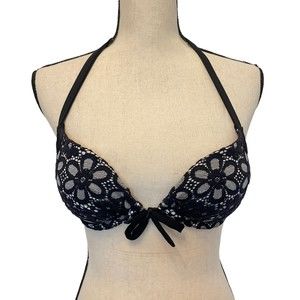 VICTORIA'S SECRET BLACK & WHITE FLORAL CUTOUT PUSHUP BIKINI TOP 34A